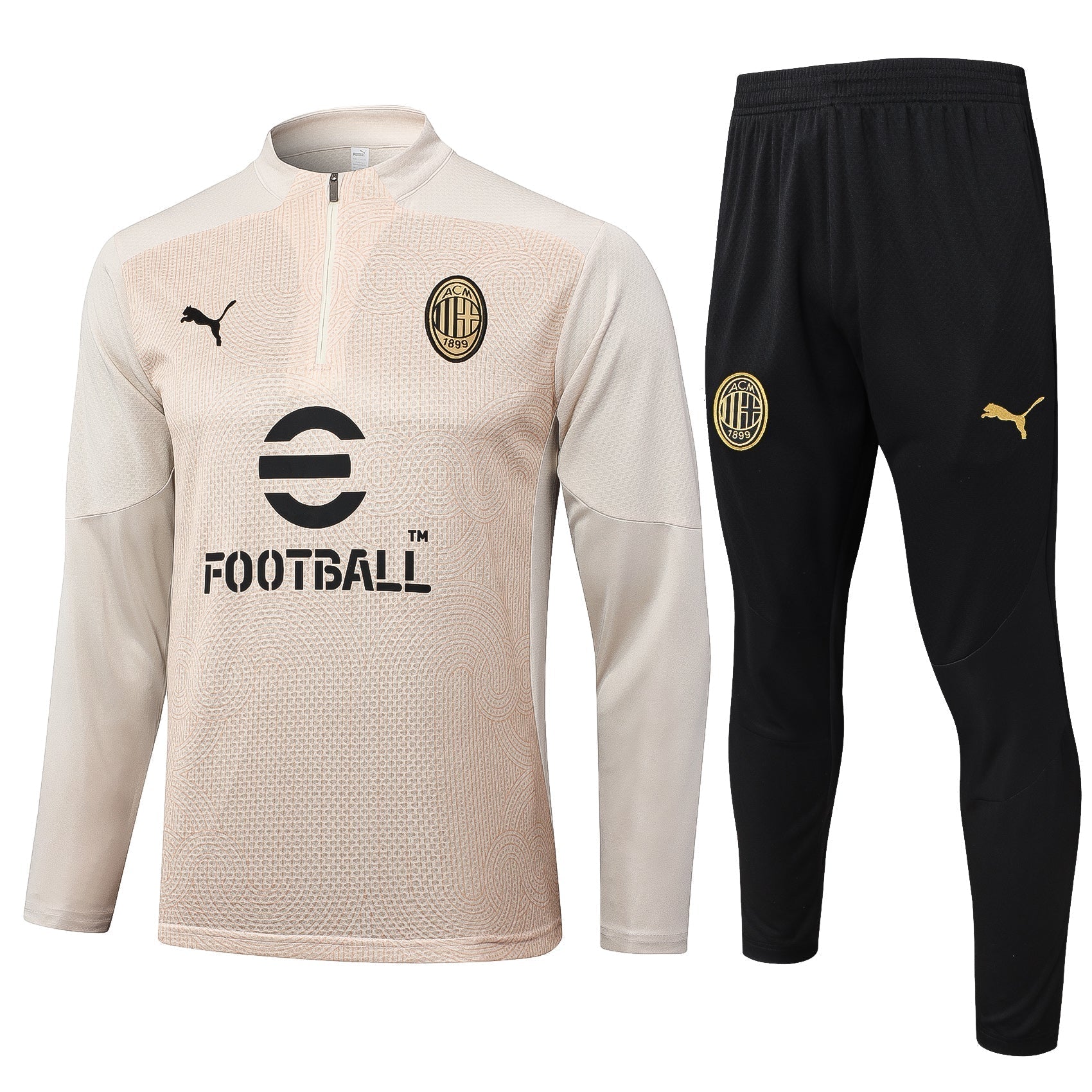 Conjunto AC Milan Zíper Curto Treino Bege