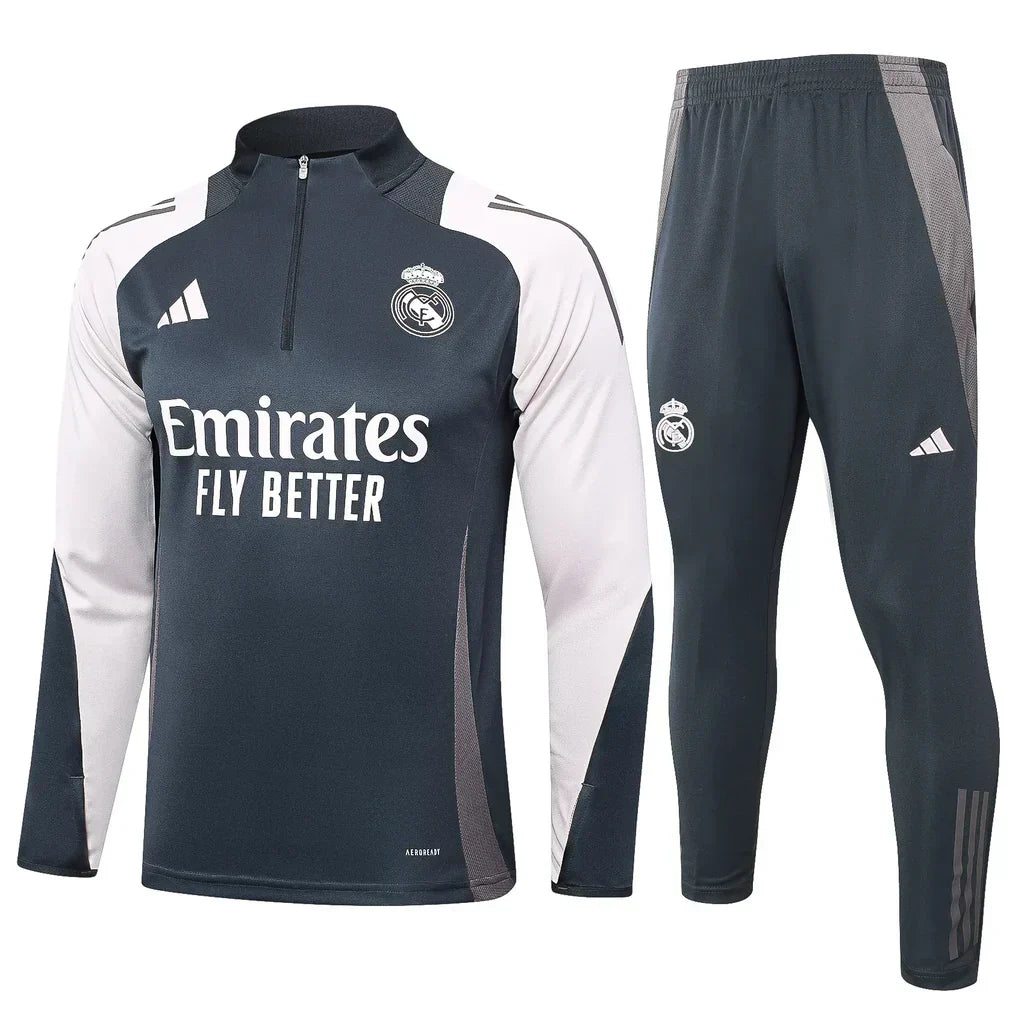 Conjunto Real Madrid Zíper Curto Treino Cinza