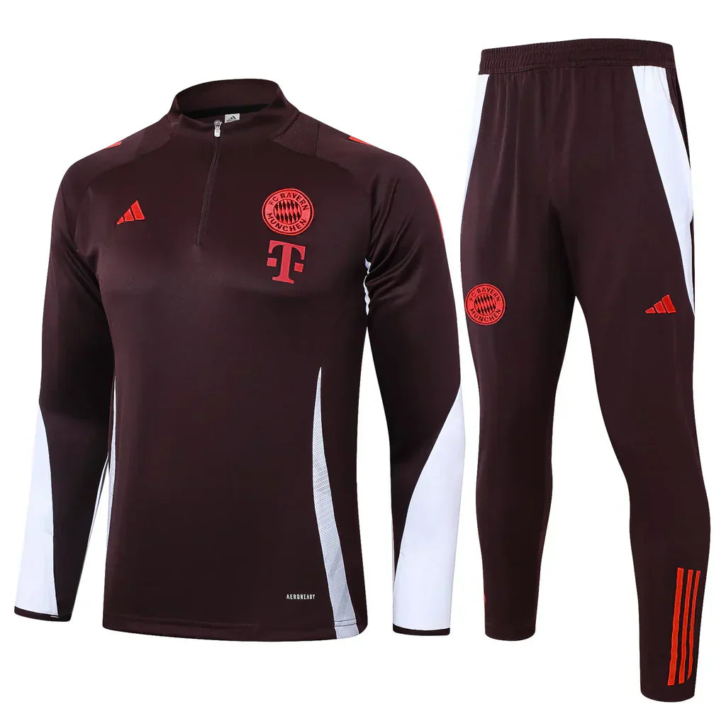 Conjunto Bayern de Munique Zíper Curto Treino Vinho 2024/25